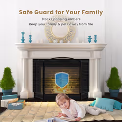 3-Panel Folding Fireplace Screen Wrought Iron Mesh Fire Spark Guard