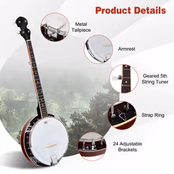 5-string Banjo 39" Beginner Banjo w/ Gig Bag Kit Digital Tuner & Picks