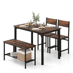 Dining Table & Chair Set 4-Pieces With 2 Chairs 1 Bench & Storage Rack