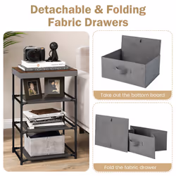3-Tier Dresser Fabric Nightstand with 3 Drawers Metal Framed Organizer