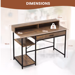 120cm Home Office Computer Desk W/ Drawer Open Shelves & Monitor Stand
