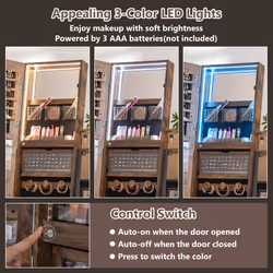 Jewelry Armoire Lockable with Full-Length Mirror & 3- Color LED Lights