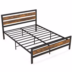 King Bed Frame Industrial Metal Platform Bed w/ Headboard & Footboard