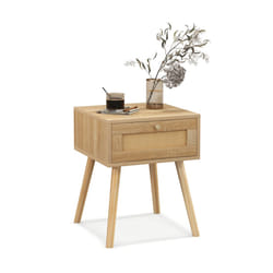 Nightstand Bedside Sofa Table with Rattan Drawer Bedroom & Living Room