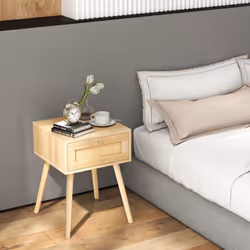 Nightstand Bedside Sofa Table with Rattan Drawer Bedroom & Living Room