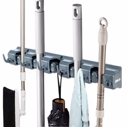Wall-Mounted Broom Holder Mops Hanger Garden Tool Organizer with Hooks