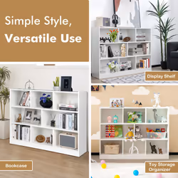 Wooden 3 Tier Bookcase w / 8 Cube Open Shelf Storage Cube Wood Cabinet