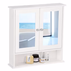 Wall Mounted Bathroom Wooden Mirror Cabinet Cupboard MedicineOrganizer