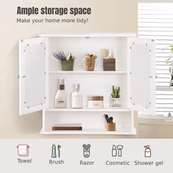 Wall Mounted Bathroom Wooden Mirror Cabinet Cupboard MedicineOrganizer