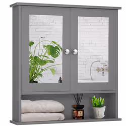 Wall Mounted Bathroom Wooden Mirror Cabinet Cupboard MedicineOrganizer