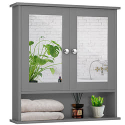 Wall Mounted Bathroom Wooden Mirror Cabinet Cupboard MedicineOrganizer
