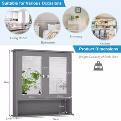 Wall Mounted Bathroom Wooden Mirror Cabinet Cupboard MedicineOrganizer