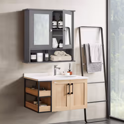 Wall Mounted Bathroom Wooden Mirror Cabinet Cupboard MedicineOrganizer
