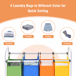 4-Section Laundry Sorter 136L Laundry Hamper Removable Laundry Baskets