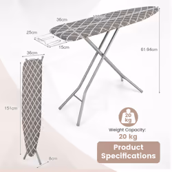 Foldable Ironing Board Height Adjustable W / Extra Ironing Board Cover