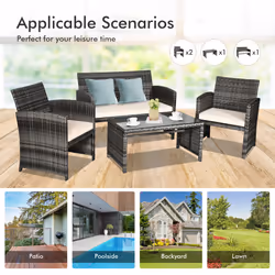 4 Pieces Patio Furniture Set PE Rattan Outdoor Wicker Patio Bistro Set