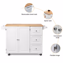Kitchen Cart Kitchen Island 3-Position Adjustable Shelves