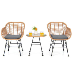 3 Pieces Patio Bistro Set Outdoor PE Rattan Armchairs conversation Set