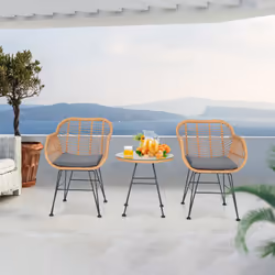 3 Pieces Patio Bistro Set Outdoor PE Rattan Armchairs conversation Set
