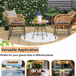 3 Pieces Patio Bistro Set Outdoor PE Rattan Armchairs conversation Set