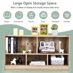 2 Tier Wooden Bookcase 5 Cube Open Shelf Cabinet Bookshelf Natural