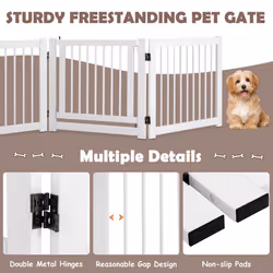 3 Panel Folding Pet Gate Pine Wood Freestanding Indoor Pet Enclosure