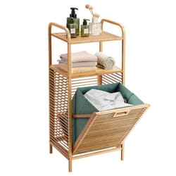 Tilt-out Laundry Hamper Bamboo Wood Laundry Shelf Space-saving Hamper