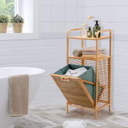 Tilt-out Laundry Hamper Bamboo Wood Laundry Shelf Space-saving Hamper