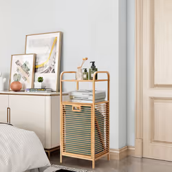 Tilt-out Laundry Hamper Bamboo Wood Laundry Shelf Space-saving Hamper