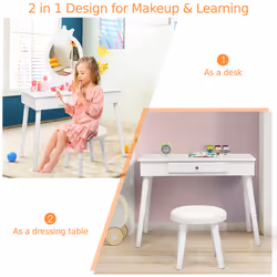 Kids Vanity Makeup Table Set Princess Vanity Table  Chair Set Dresser