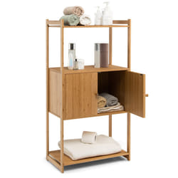 2 Tier Bamboo Bathroom Storage Cabinet Freestanding Cupboard
