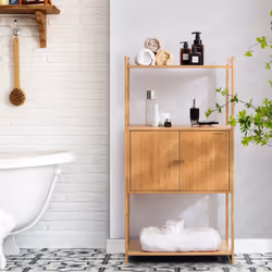 2 Tier Bamboo Bathroom Storage Cabinet Freestanding Cupboard