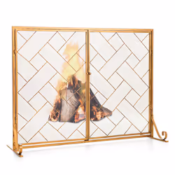 Double-Door Fireplace Screen 2-Panel Metal Spark Guard Gate Cover