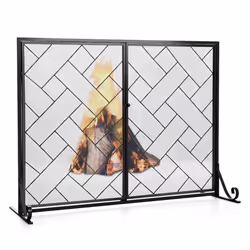 Double-Door Fireplace Screen 2-Panel Metal Spark Guard Gate Cover