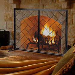 Double-Door Fireplace Screen 2-Panel  Metal Spark Guard Gate Cover