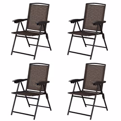 Set of 4 Patio Folding Chairs Garden Deck Lounge Armchairs Adjustable