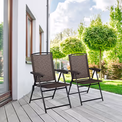 Set of 4 Patio Folding Chairs Garden Deck Lounge Armchairs Adjustable