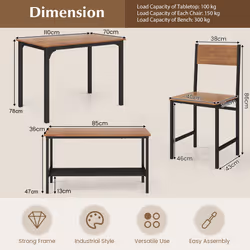 4-Piece Modern Dining Table Chair Set Industrial Gathering Table Set