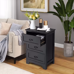 3-Drawer Bedside Table Vintage Nightstand Accent Table Sofa Side Table
