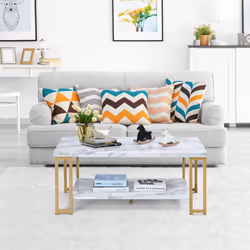 Marble Print Coffee Table Accent Rectangular Cocktail Table End Table