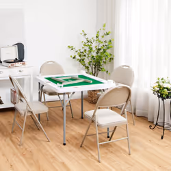 88 cm Folding Mahjong Table Camping Poker Table W/ Cup Holders Chip Grooves