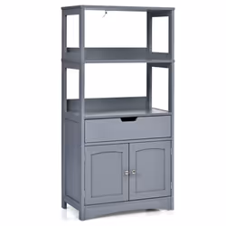 Bathroom Floor Cabinet Wooden Cupboard Freestanding 2 Open Shelves
