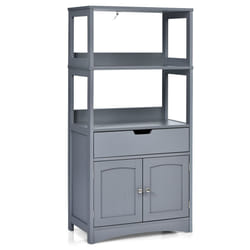 Bathroom Floor Cabinet Wooden Cupboard Freestanding 2 Open Shelves