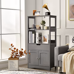 Bathroom Floor Cabinet Wooden Cupboard Freestanding 2 Open Shelves