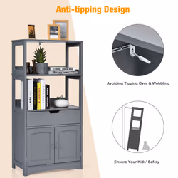 Bathroom Floor Cabinet Wooden Cupboard Freestanding 2 Open Shelves