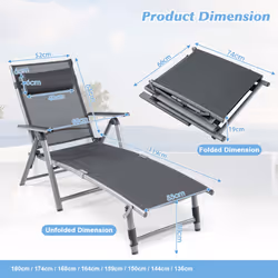 Outdoor Aluminum Chaise Lounge Chair Patio Folding Chaise Pool Lounger