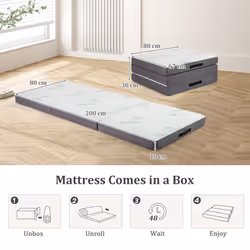 Tri-Fold Foam Mattress 200 CM x 80 CM Floor Mattress Topper Guest Mat