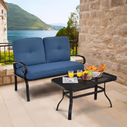 2PCS Outdoor Conversation Set Patio Loveseat Bench & Table w/ Cushion