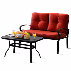 2PCS Outdoor Conversation Set Patio Loveseat Bench & Table w/ Cushion