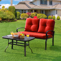 2PCS Outdoor Conversation Set Patio Loveseat Bench & Table w/ Cushion